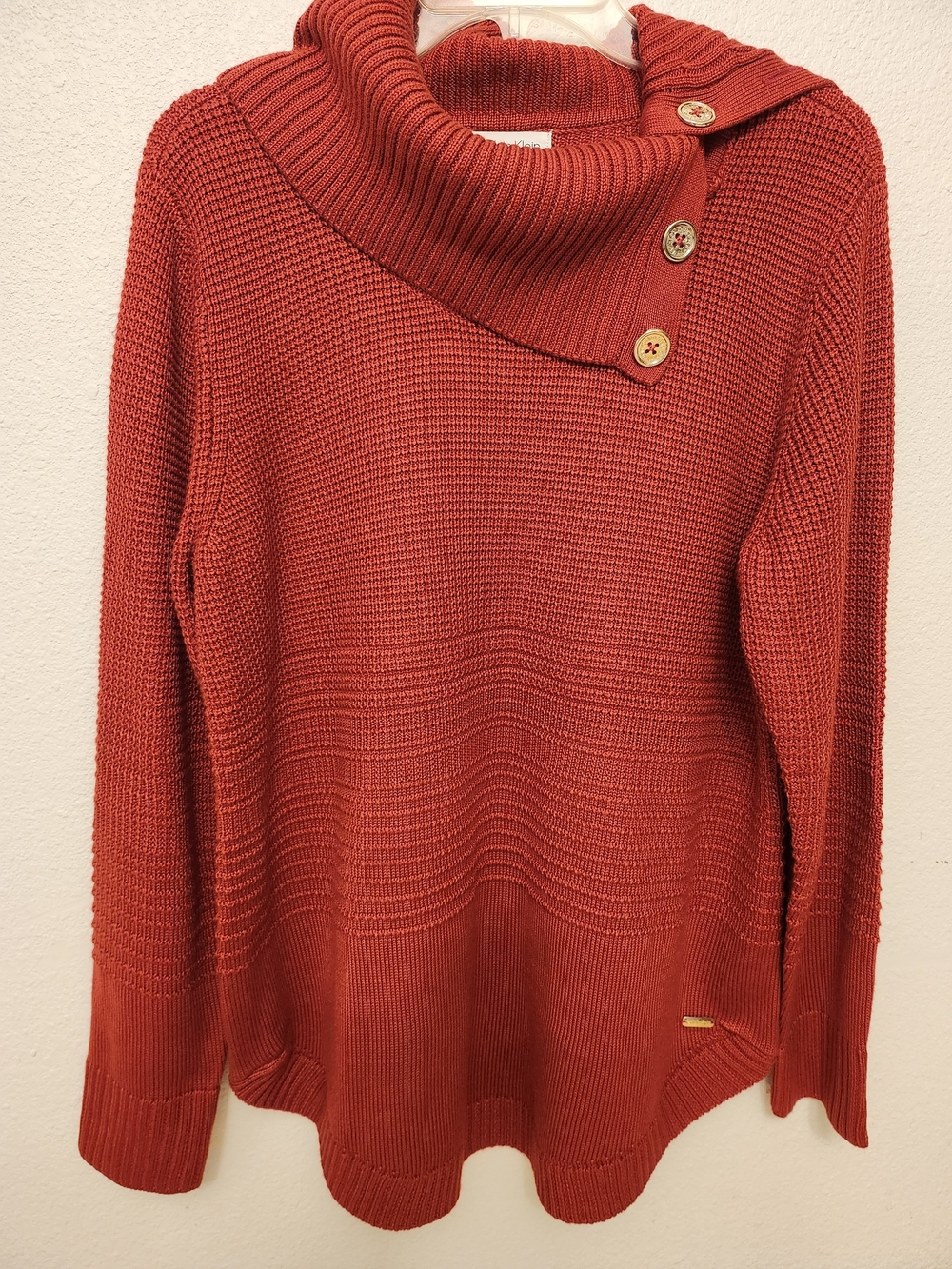 Calvin Klein Collection Red Cowl Neck Button Sweater
